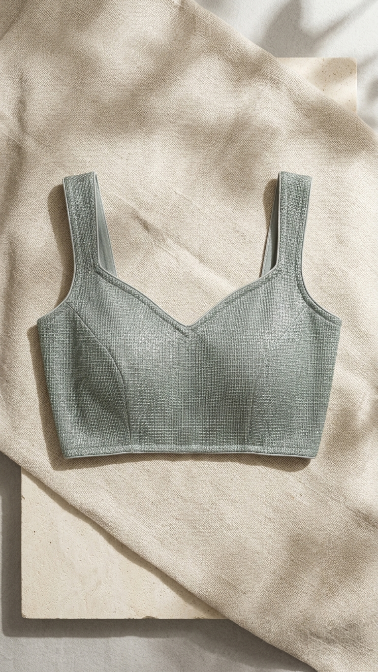 Sage Green Textured Knit Crop Blouse – Bust 34 Waist 30