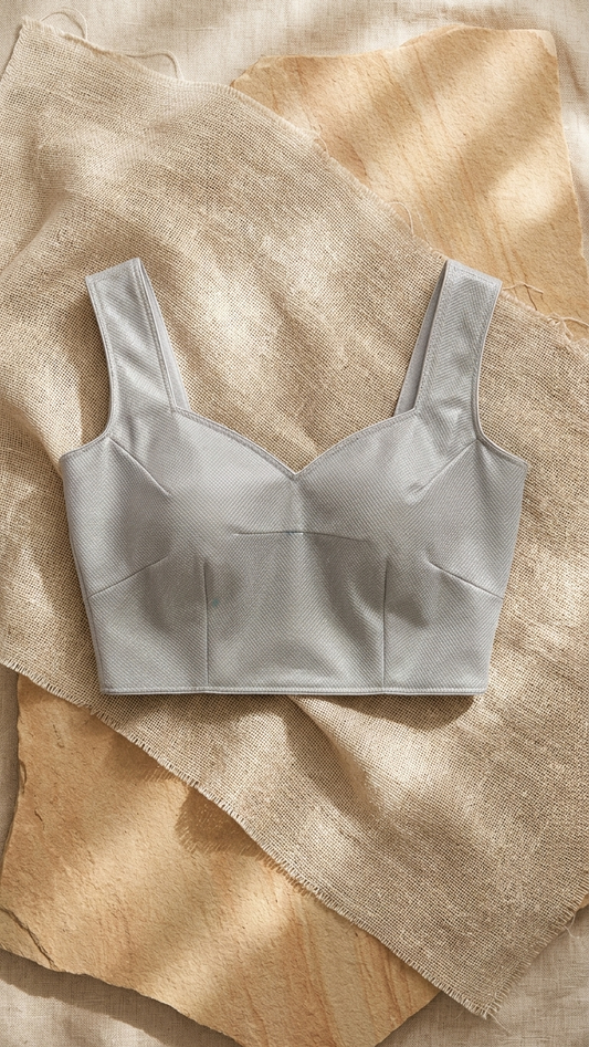 Silver Grey Structured Crop Blouse – Bust 40 Waist 32