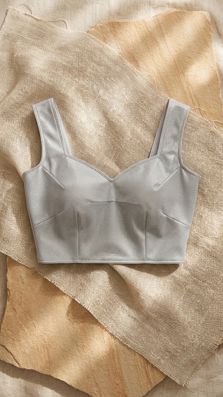 Silver Grey Structured Crop Blouse – Bust 40 Waist 32