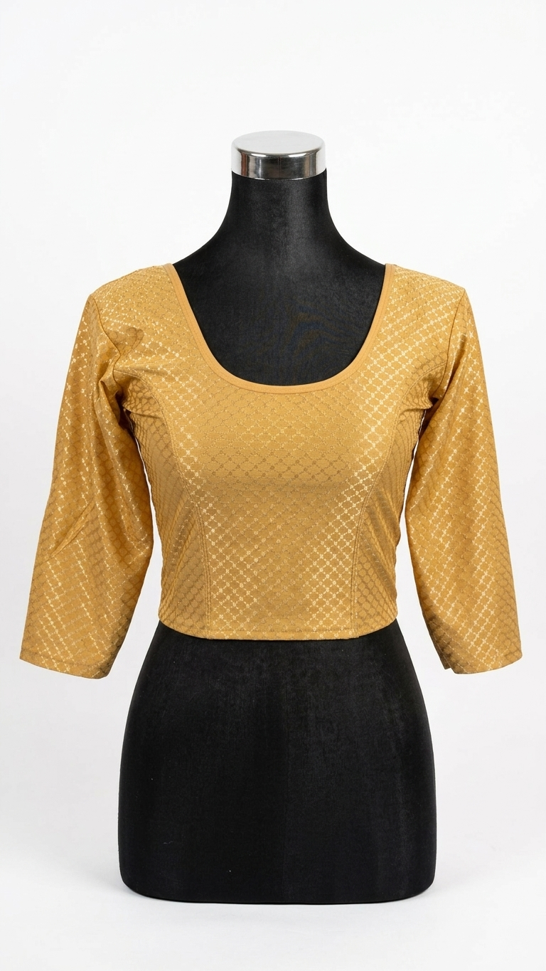 Mustard Gold Jacquard Stretchable Saree Blouse | Sizes 34–44