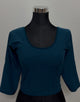 Teal Textured Stretch Blouse | Round Neck 3/4 Sleeve