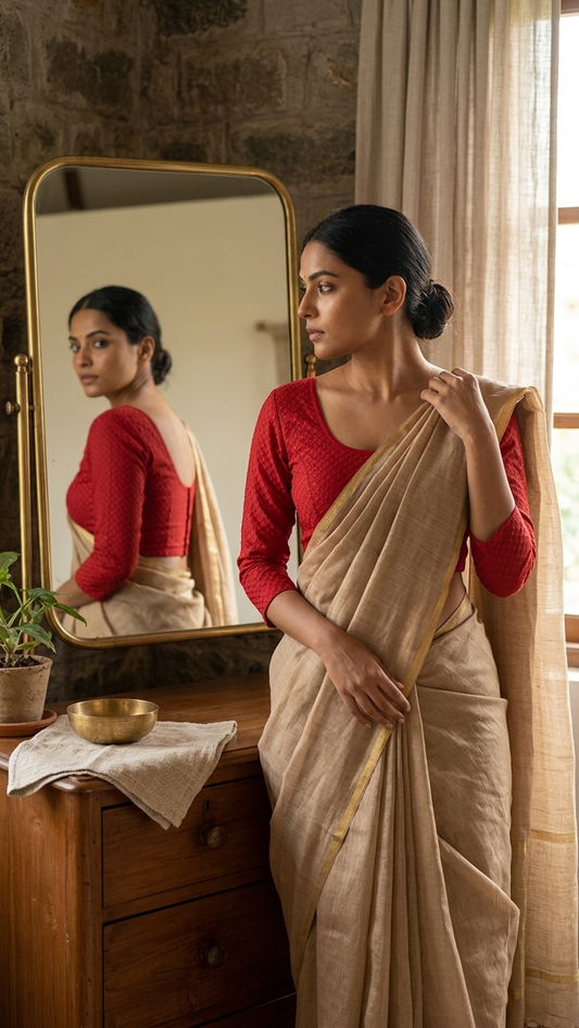 Red Stretch Jacquard Saree Blouse | Fits Size 34–44