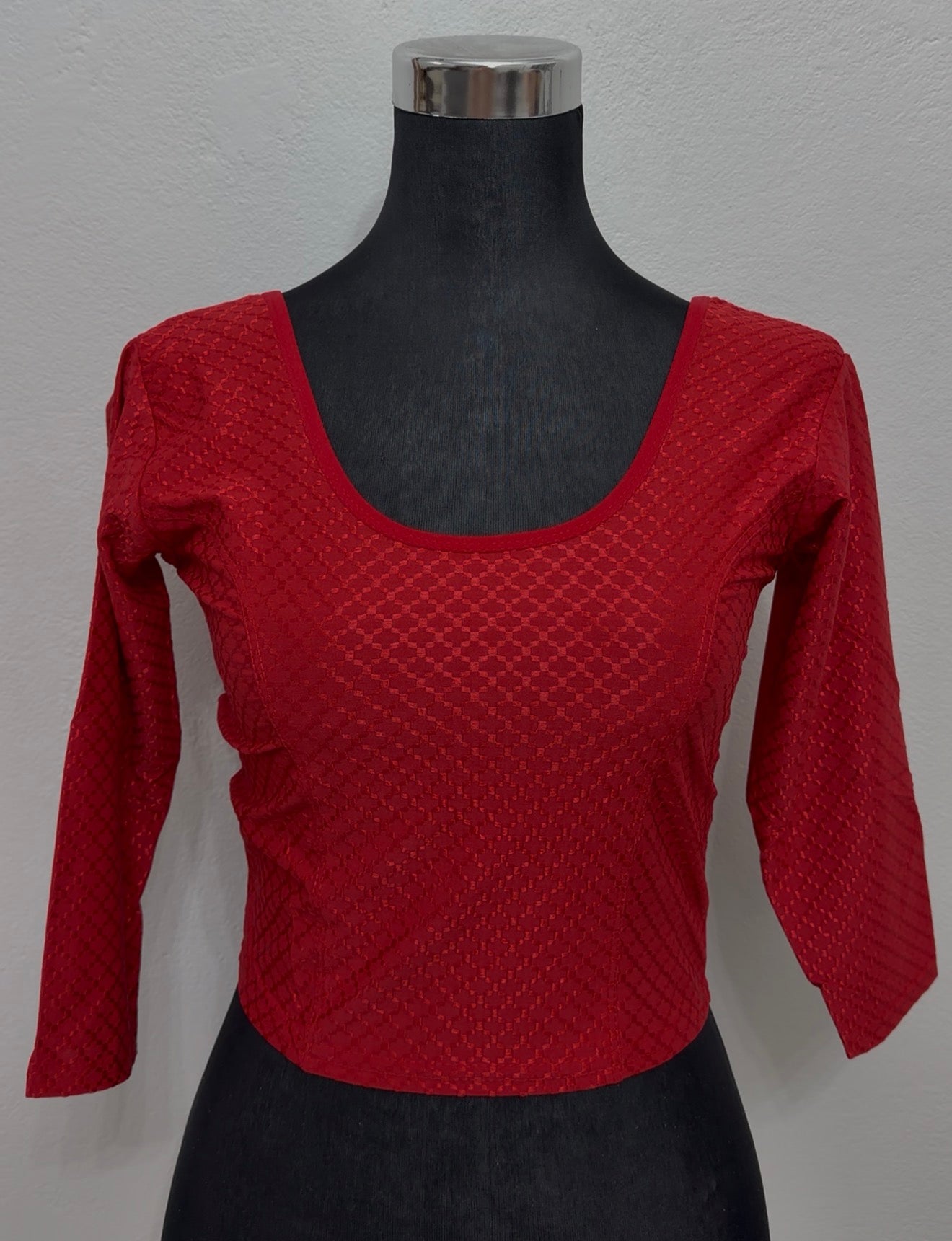 Red Stretch Jacquard Saree Blouse | Fits Size 34–44