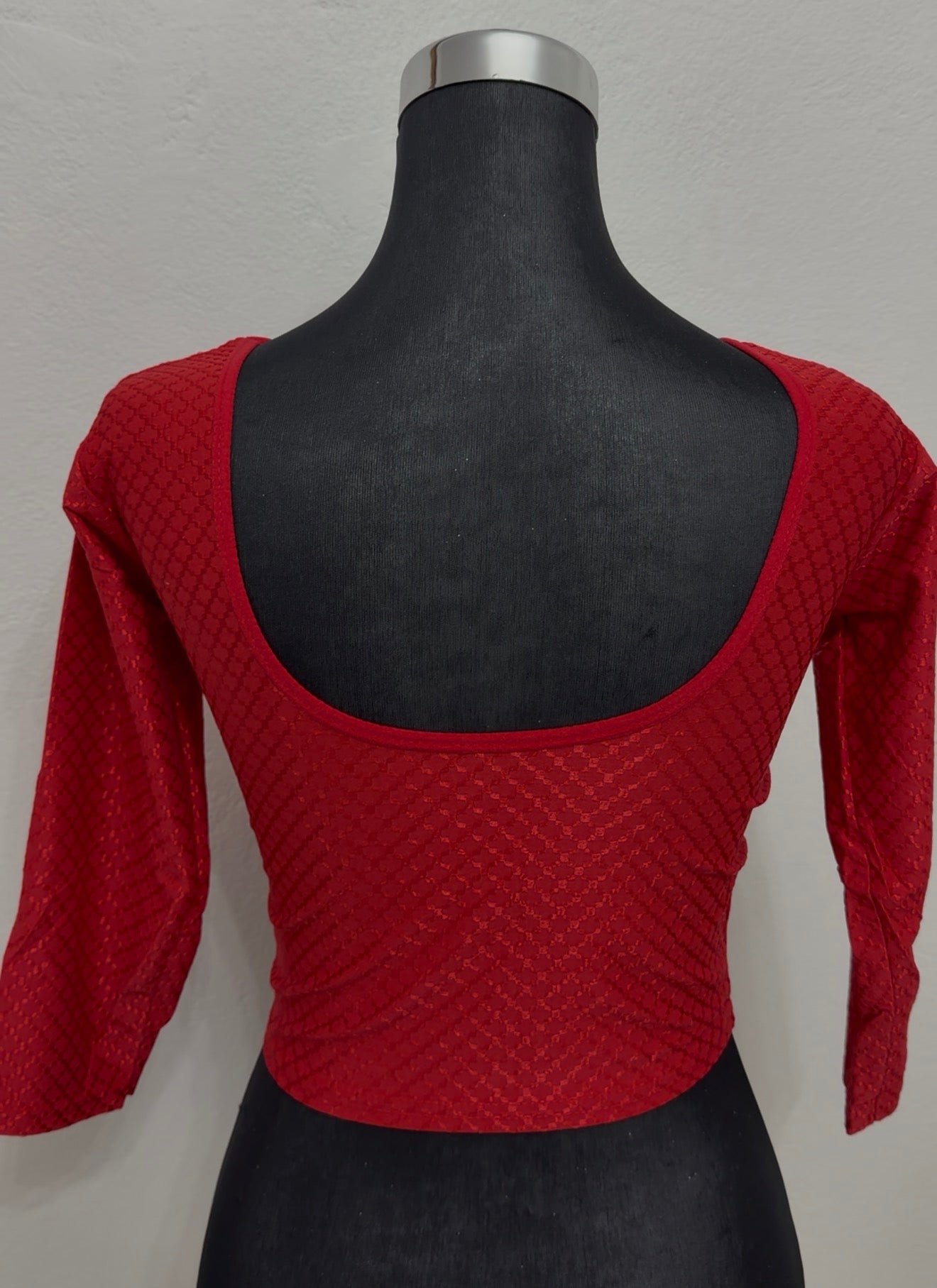 Red Stretch Jacquard Saree Blouse | Fits Size 34–44