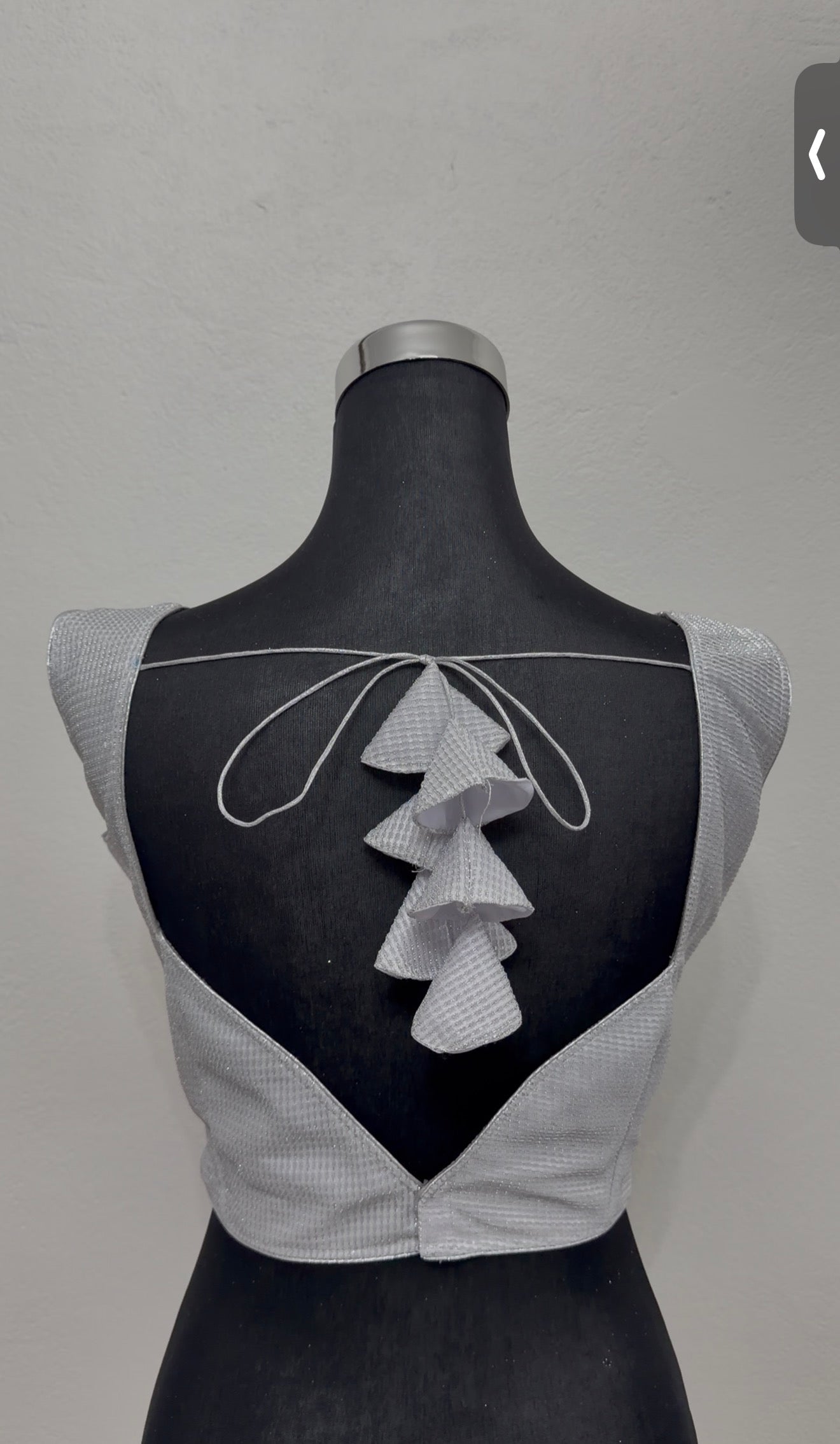 Silver Holographic Saree Blouse | Sleeveless V-Neck Crop