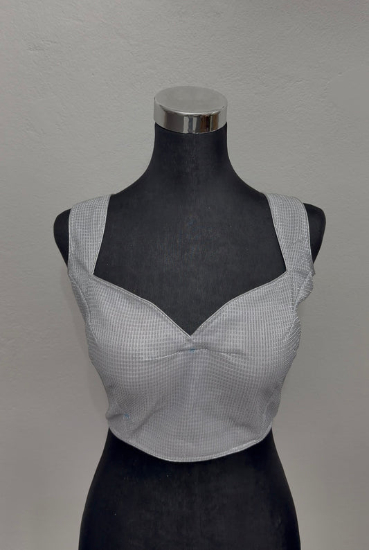 Silver Holographic Saree Blouse | Sleeveless V-Neck Crop