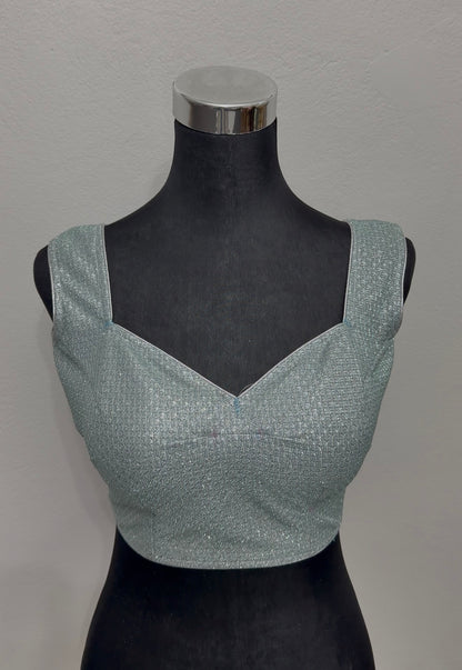 Silver Shimmer Saree Blouse – Sweetheart Neck, Bust 34