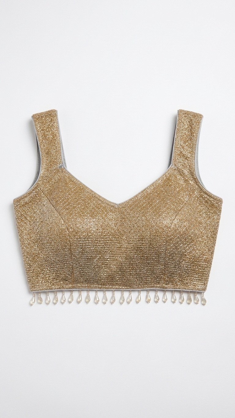 Gold Shimmer Blouse with Crystal Drop Trim | Saree Blouse