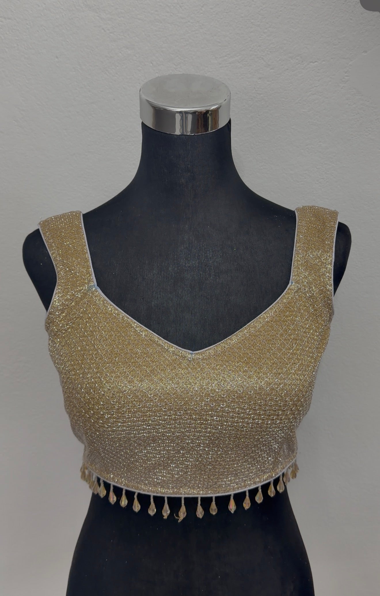 Gold Shimmer Blouse with Crystal Drop Trim | Saree Blouse