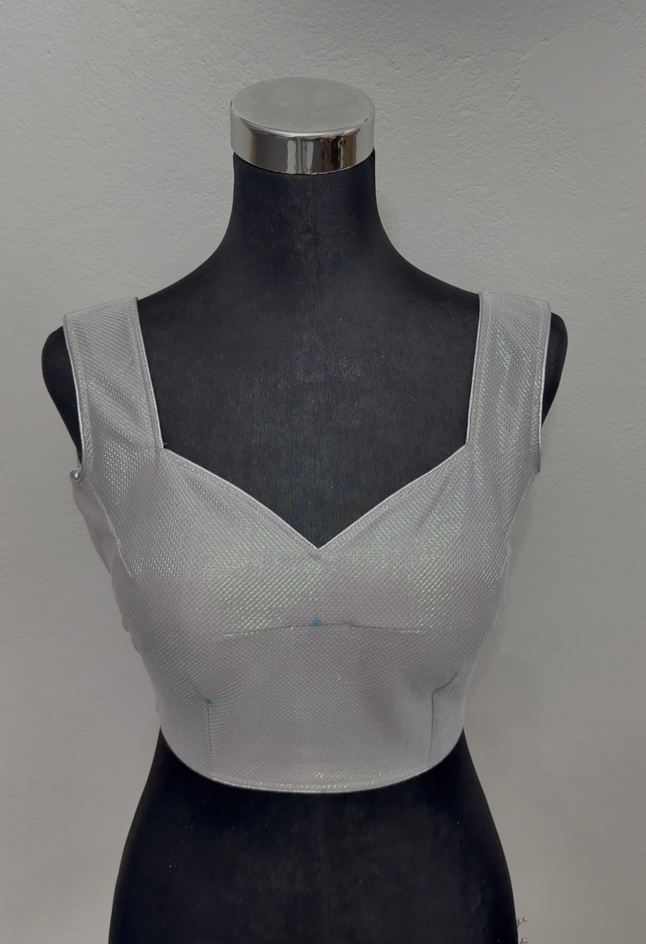 Silver Grey Structured Crop Blouse – Bust 40 Waist 32