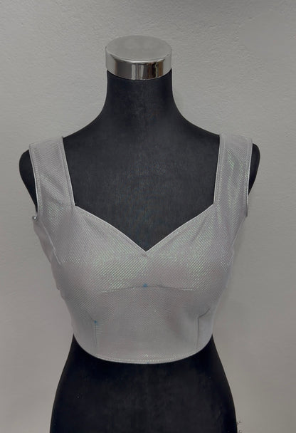 Silver Grey Structured Crop Blouse – Bust 40 Waist 32
