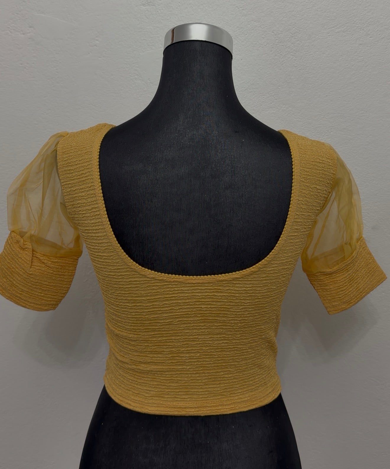 Mustard Gold Jacquard Stretchable Saree Blouse | Sizes 34–44