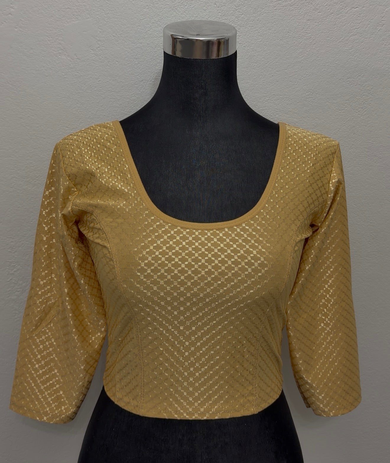 Mustard Gold Jacquard Stretchable Saree Blouse | Sizes 34–44