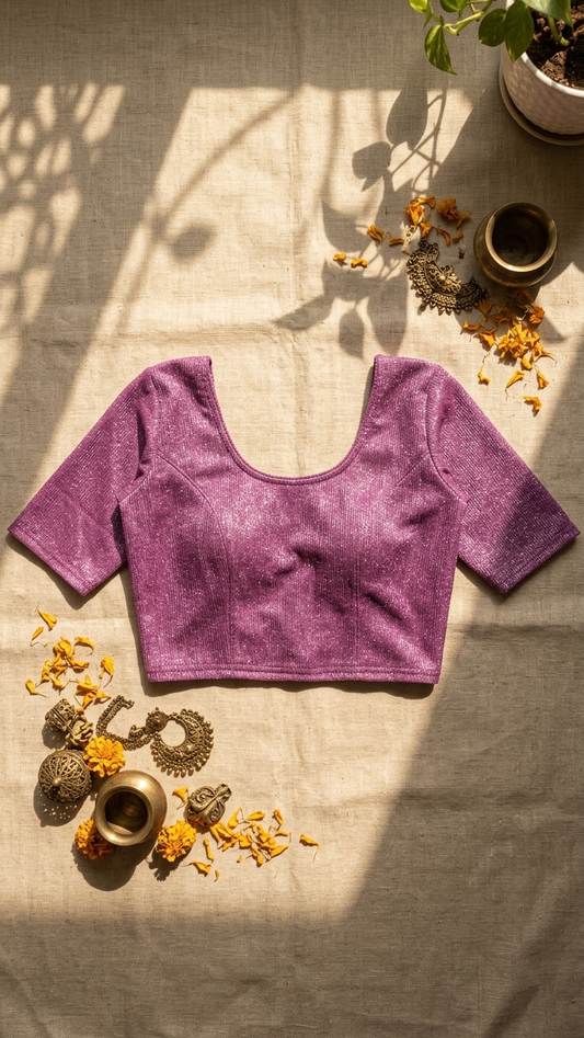 Purple Shimmer Knit Saree Blouse | Stretch Fit 34–44