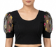 Black Jacquard Blouse with Organza Puff Sleeves & Buti Embroidery