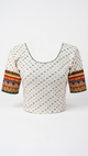 Ivory Cotton Block Print Blouse with Ethnic Border Sleeves