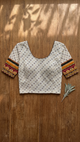 Ivory Cotton Block Print Blouse with Patchwork Border Sleeves