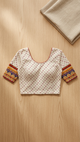 Ivory Cotton Saree Blouse with Multicolour Border Sleeves