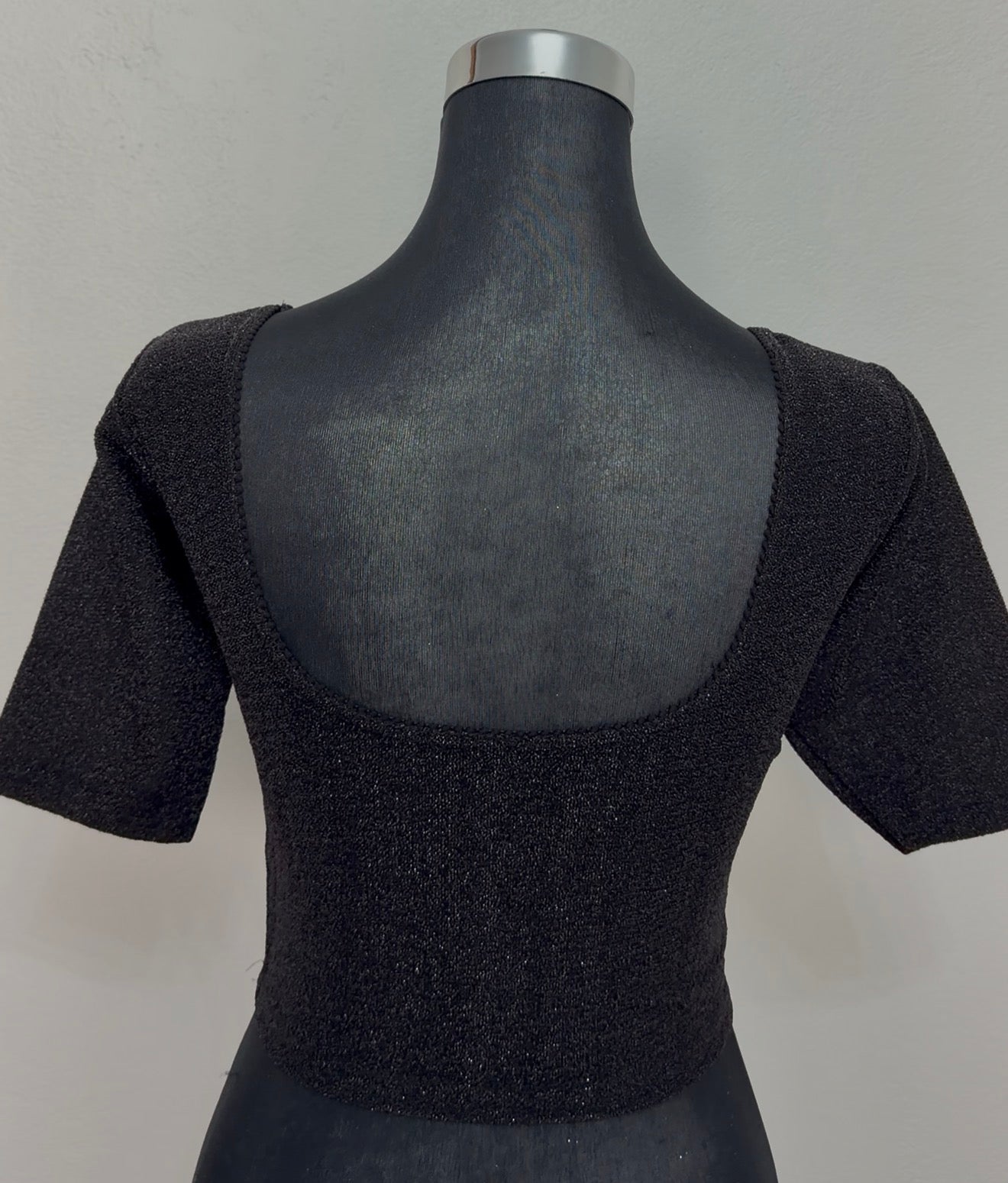 Black Shimmer Blouse with Grey Gold Embroidered Saree Drape