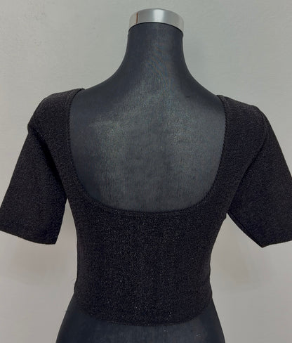 Black Shimmer Blouse with Grey Gold Embroidered Saree Drape