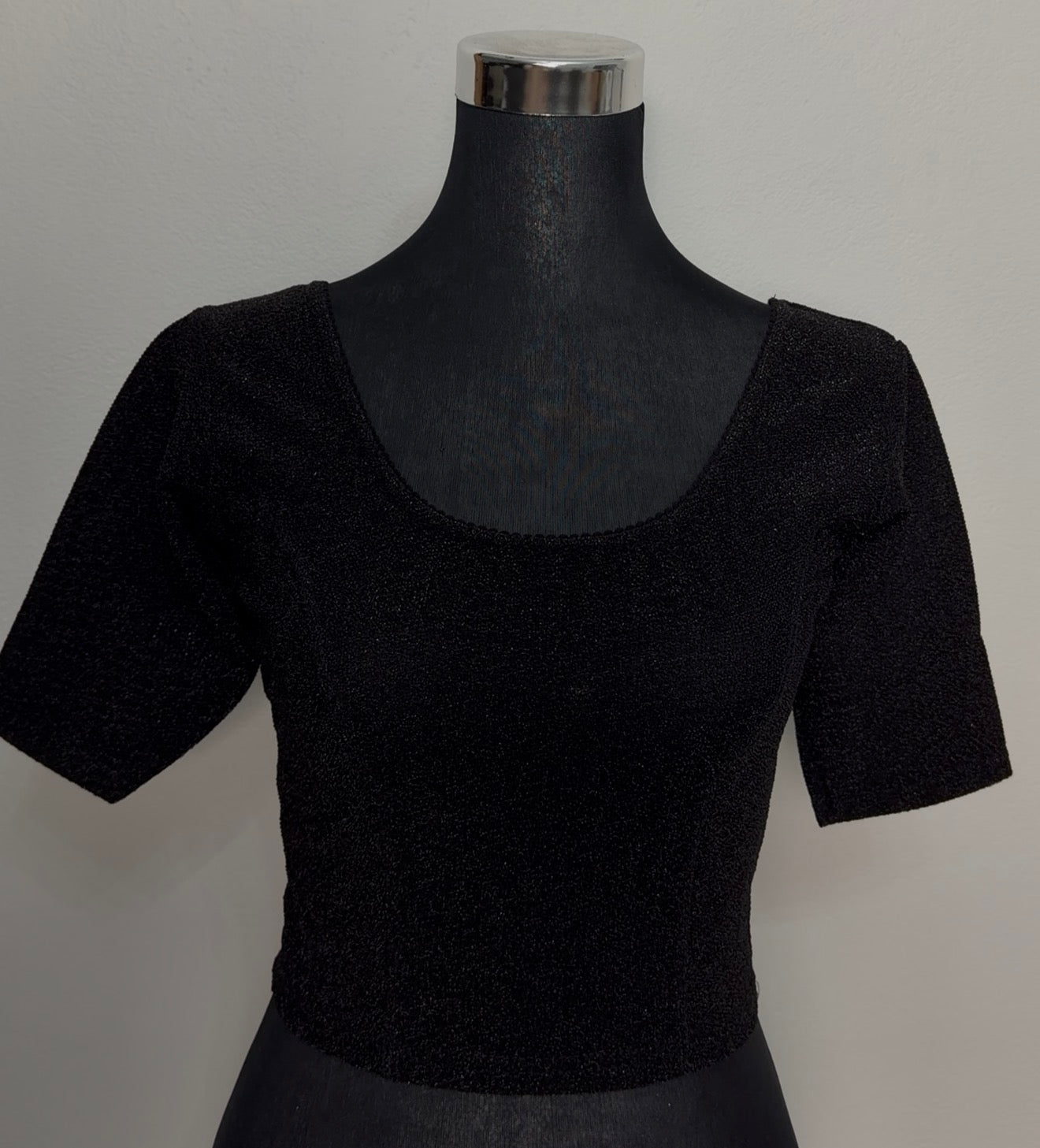 Black Shimmer Blouse with Grey Gold Embroidered Saree Drape