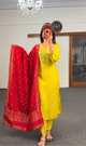 Mustard Zari Dola Silk Kurti Set
