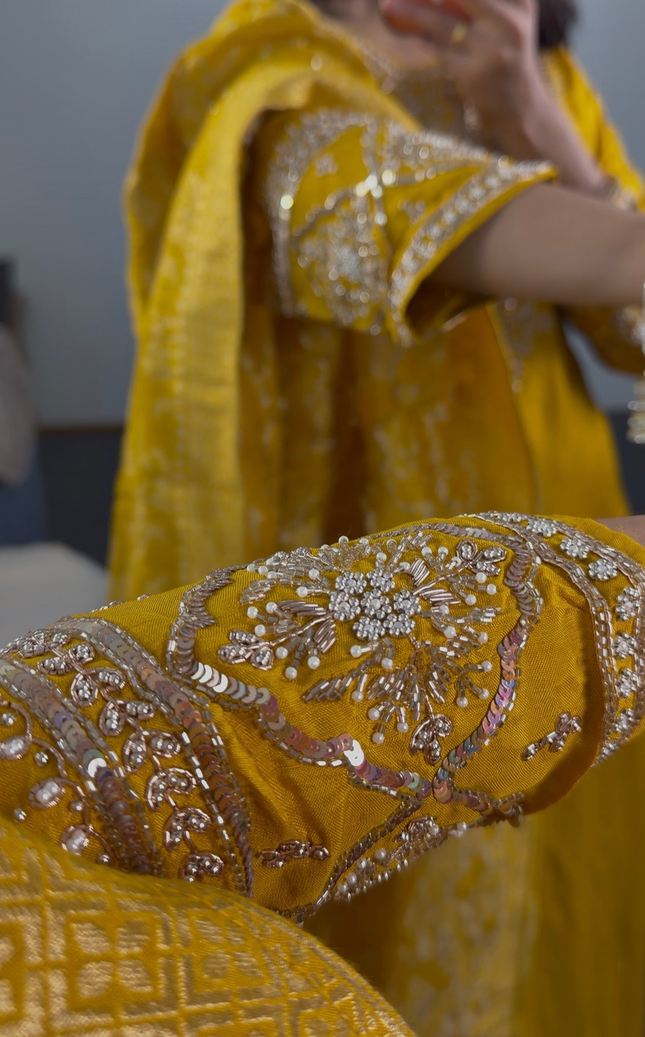 Mustard Zari Dola Silk Kurti Set