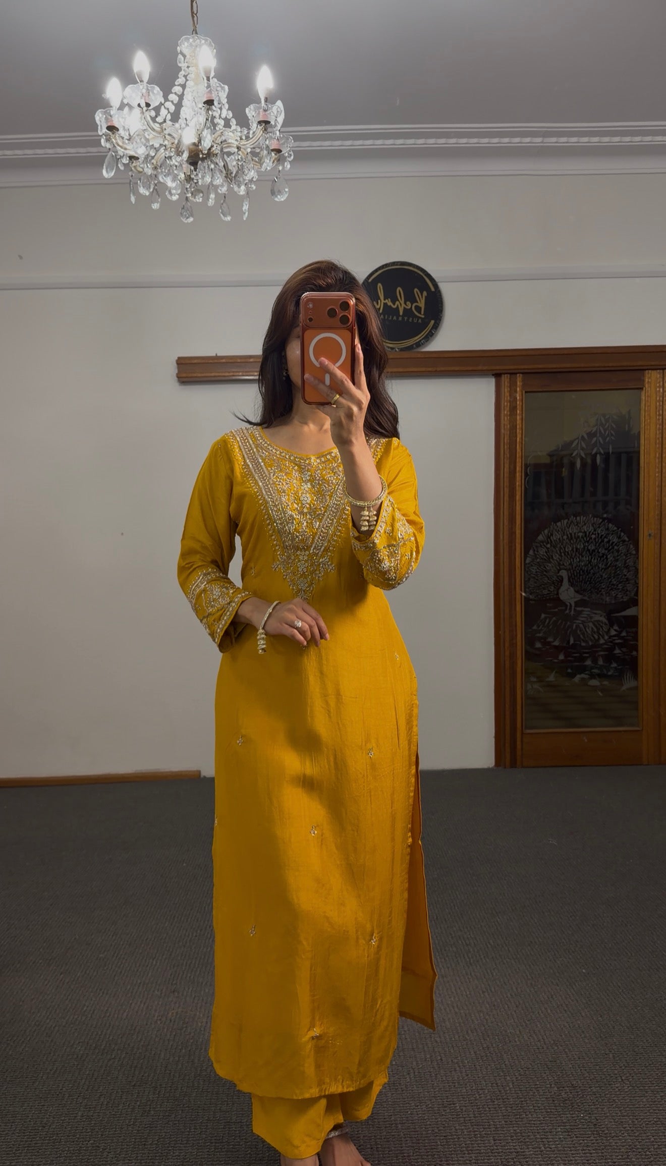 Mustard Zari Dola Silk Kurti Set