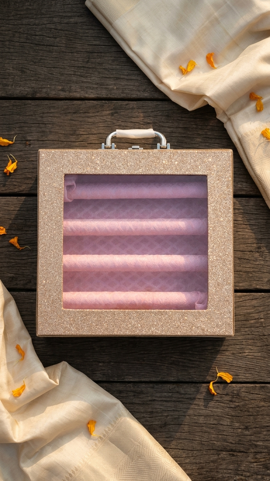 3-Rod Bangle Storage Box – Glitter Rose Gold with Clear Lid