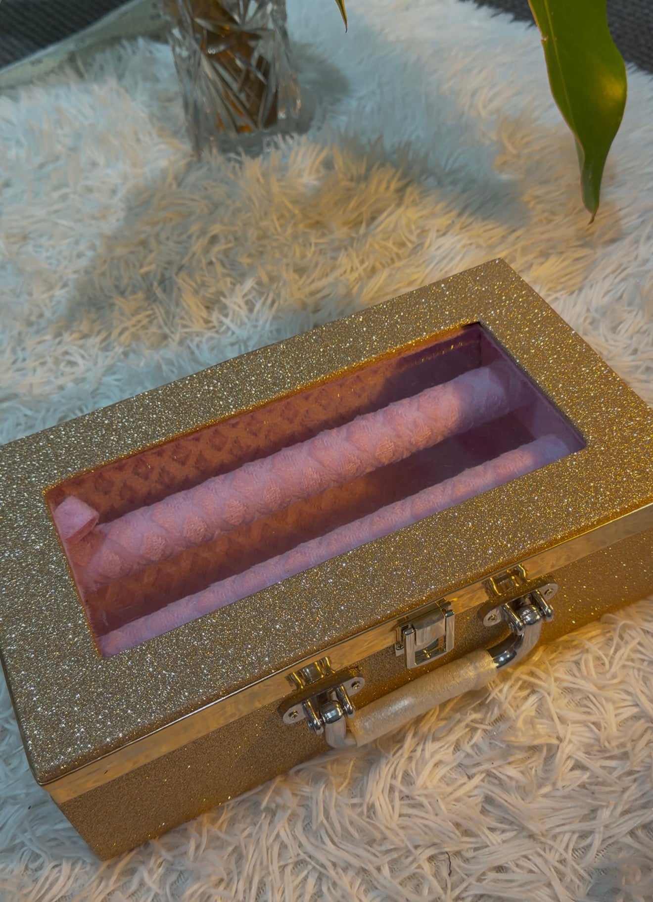 Gold Glitter 2-Rod Bangle Storage Box with Clear Lid
