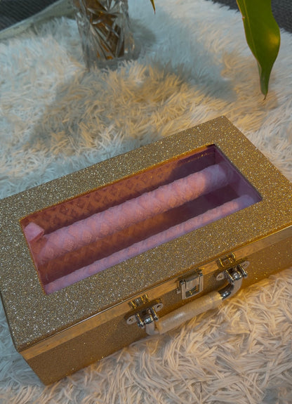 Gold Glitter 2-Rod Bangle Storage Box with Clear Lid
