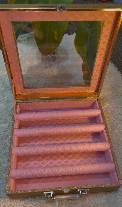3-Rod Bangle Storage Box – Glitter Rose Gold with Clear Lid