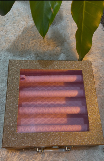 3-Rod Bangle Storage Box – Glitter Rose Gold with Clear Lid