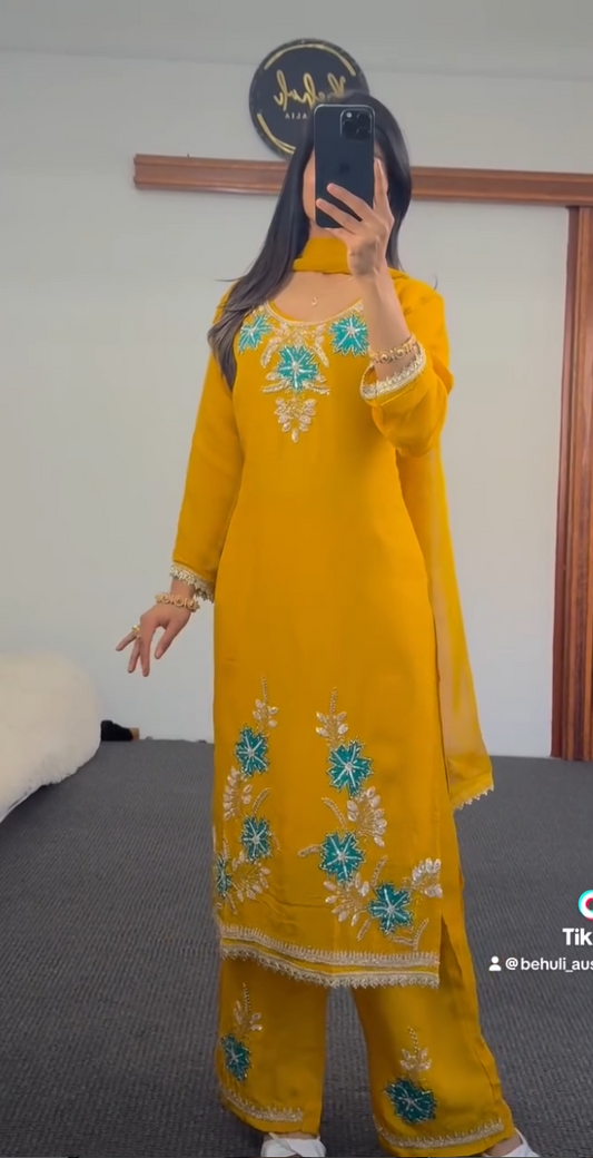 Hand Embroidery Soft Georgette Kurti Set
