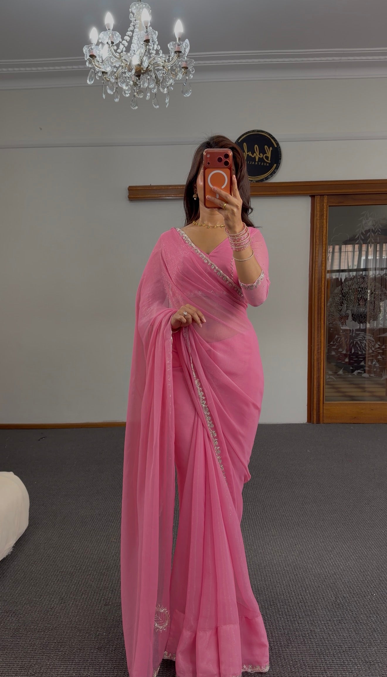 Pink Silver Shimmer Silk Saree