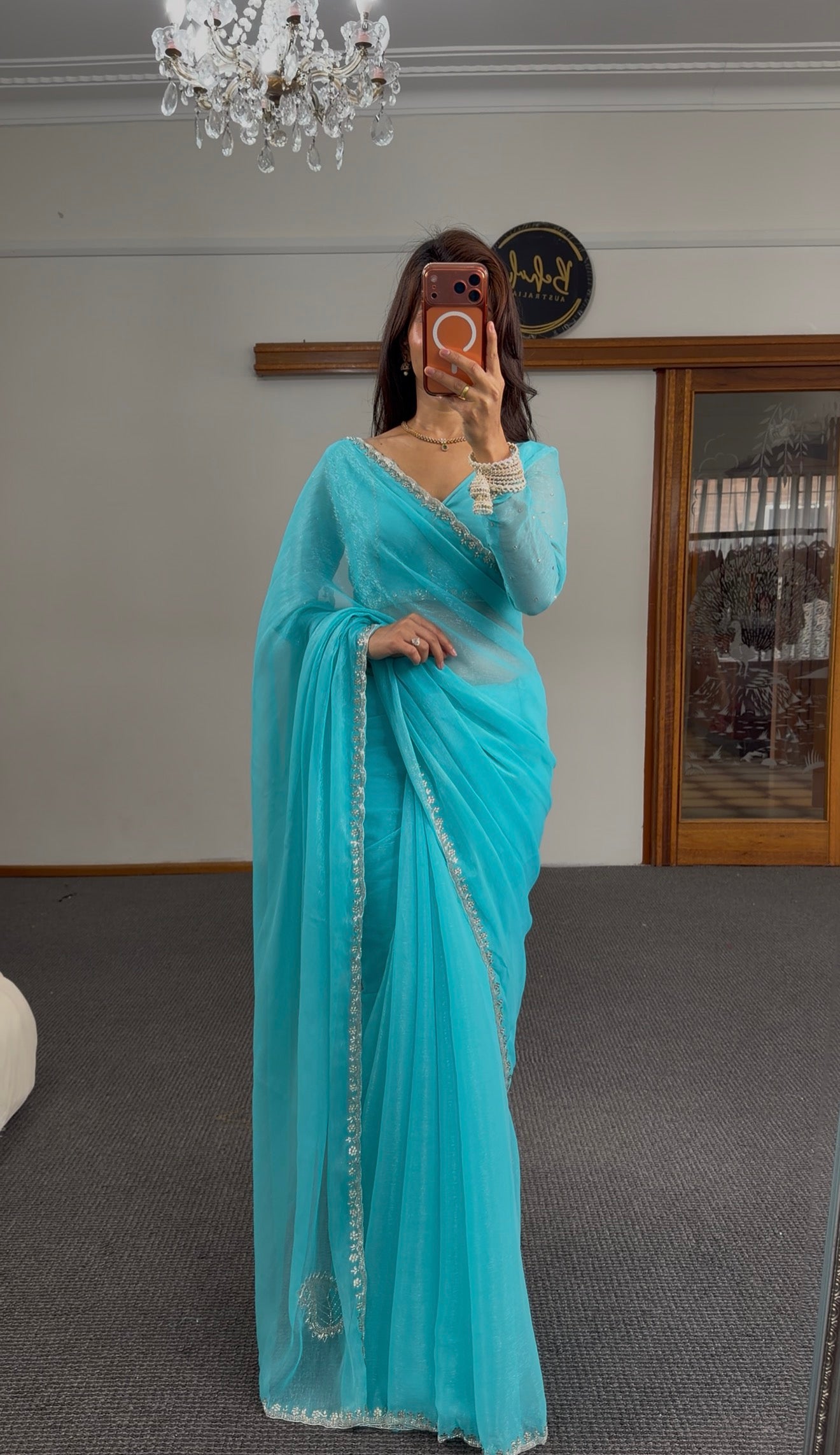 Blue Silver Shimmer Silk Saree