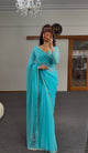 Blue Silver Shimmer Silk Saree
