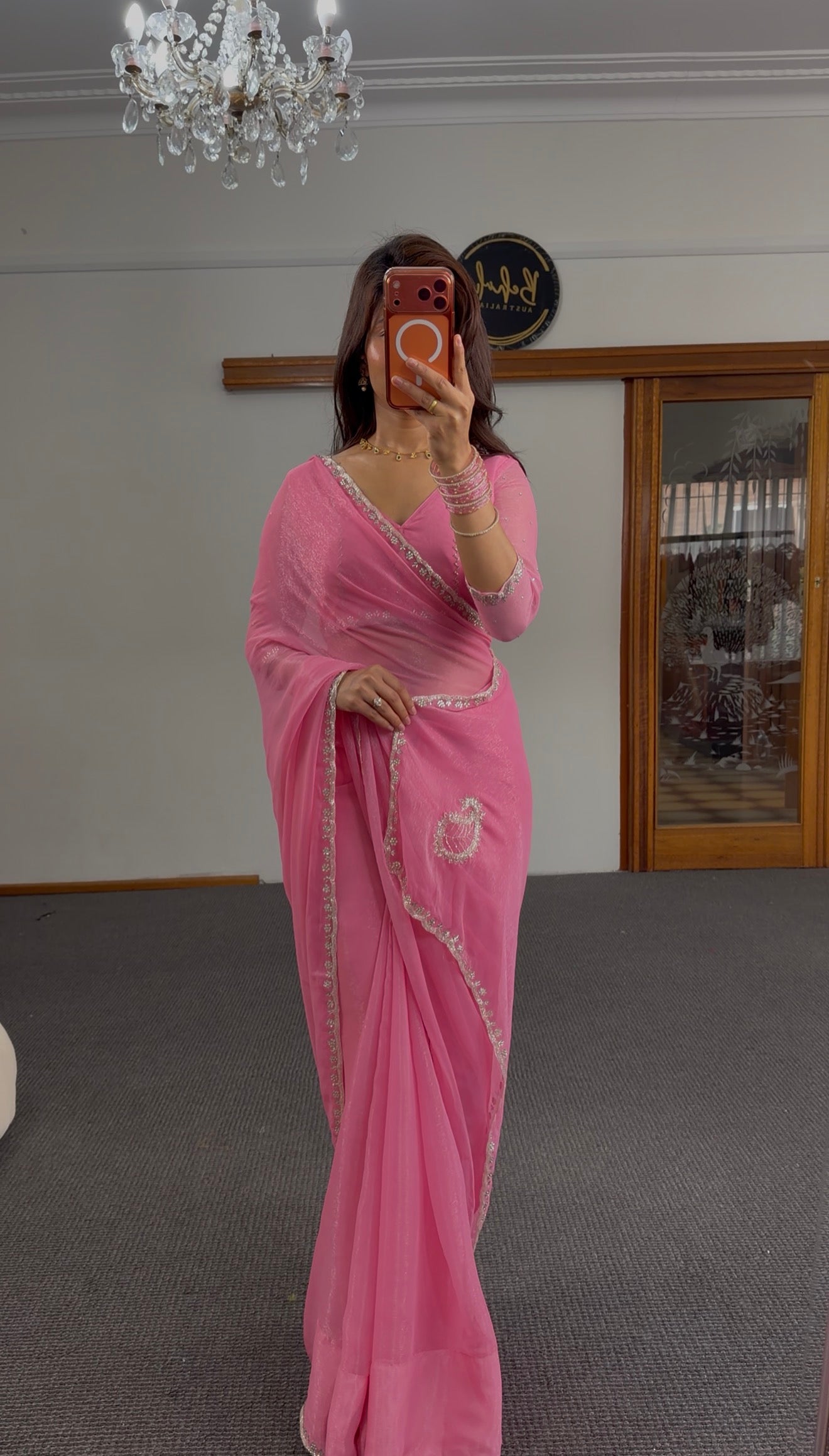 Pink Silver Shimmer Silk Saree
