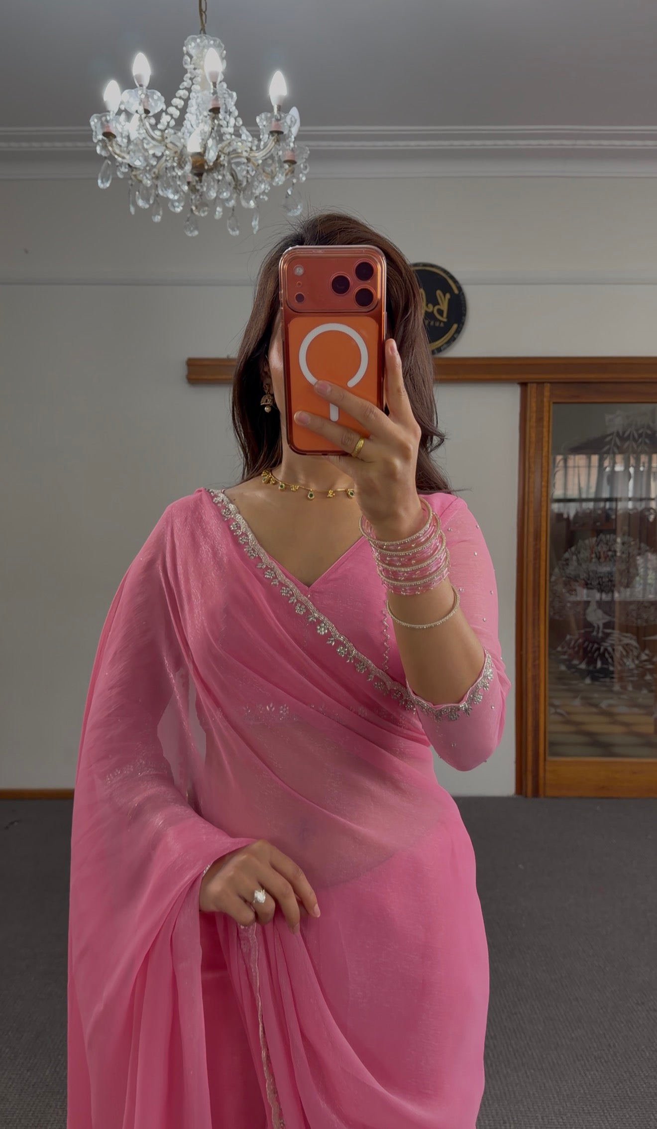 Pink Silver Shimmer Silk Saree
