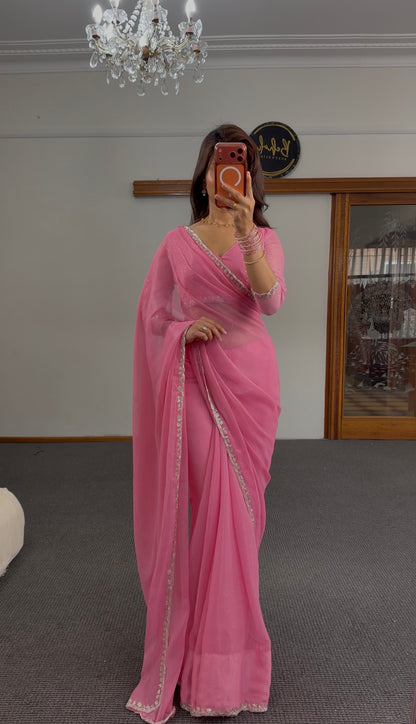 Pink Silver Shimmer Silk Saree