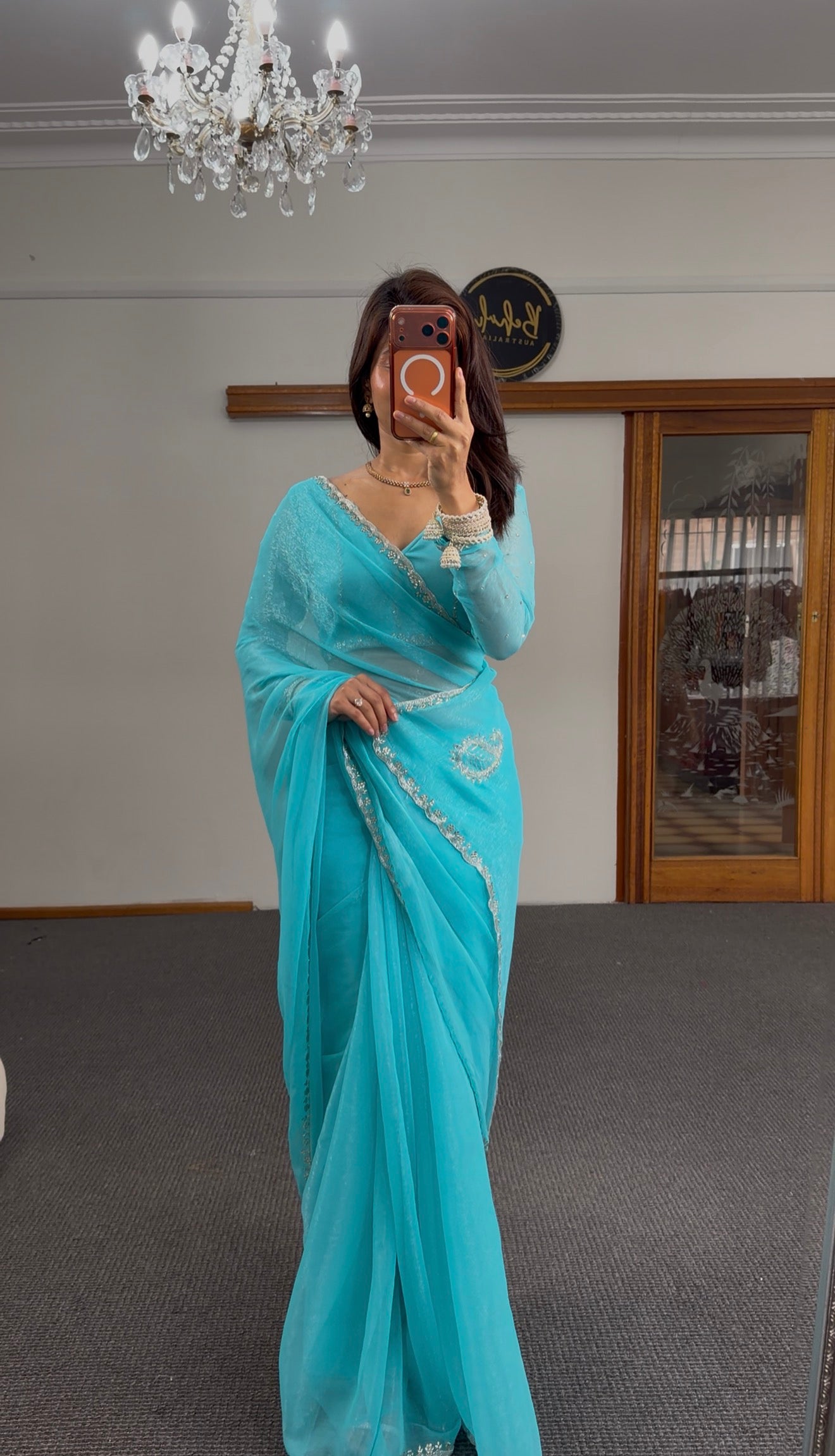 Blue Silver Shimmer Silk Saree
