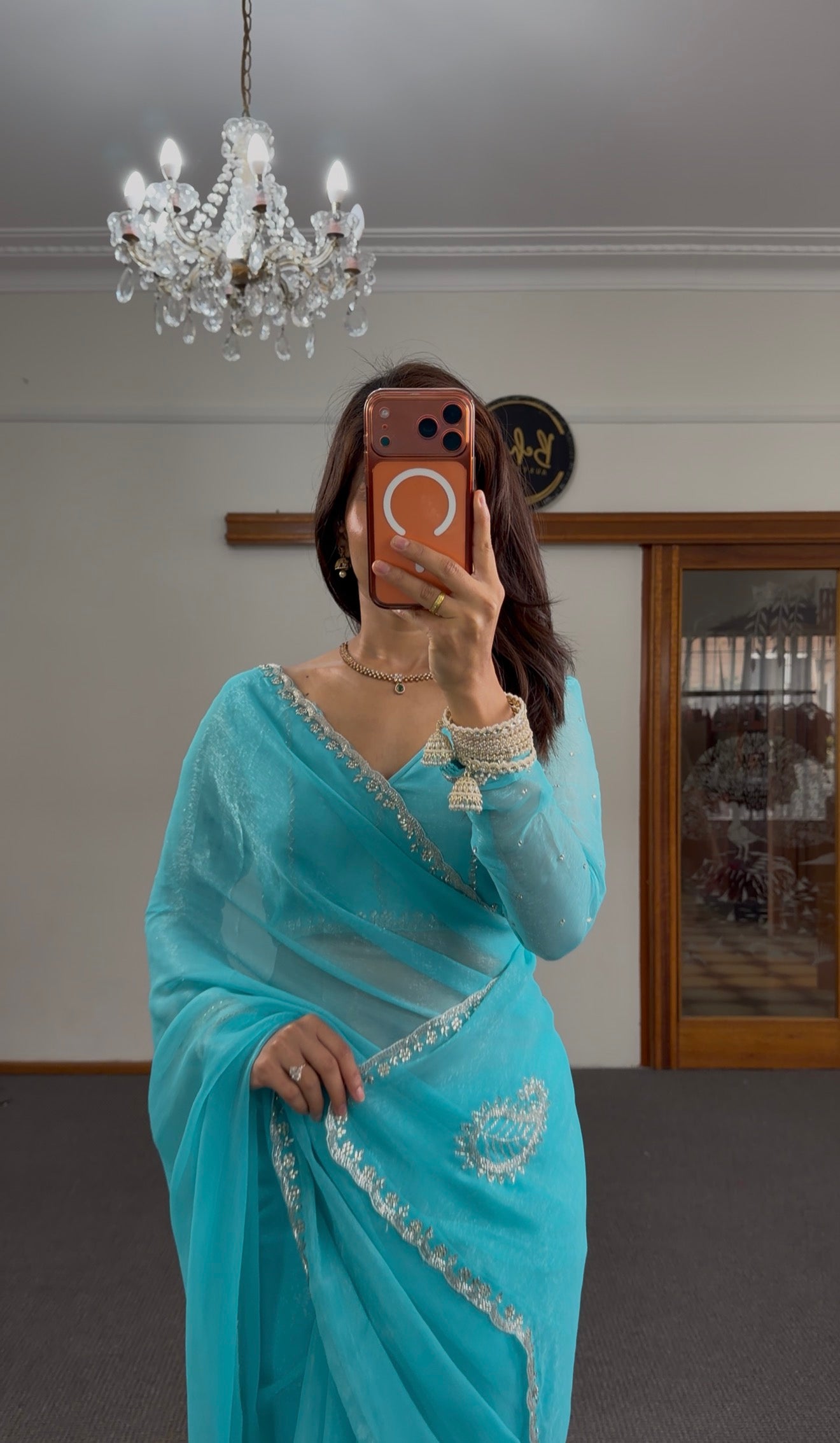 Blue Silver Shimmer Silk Saree