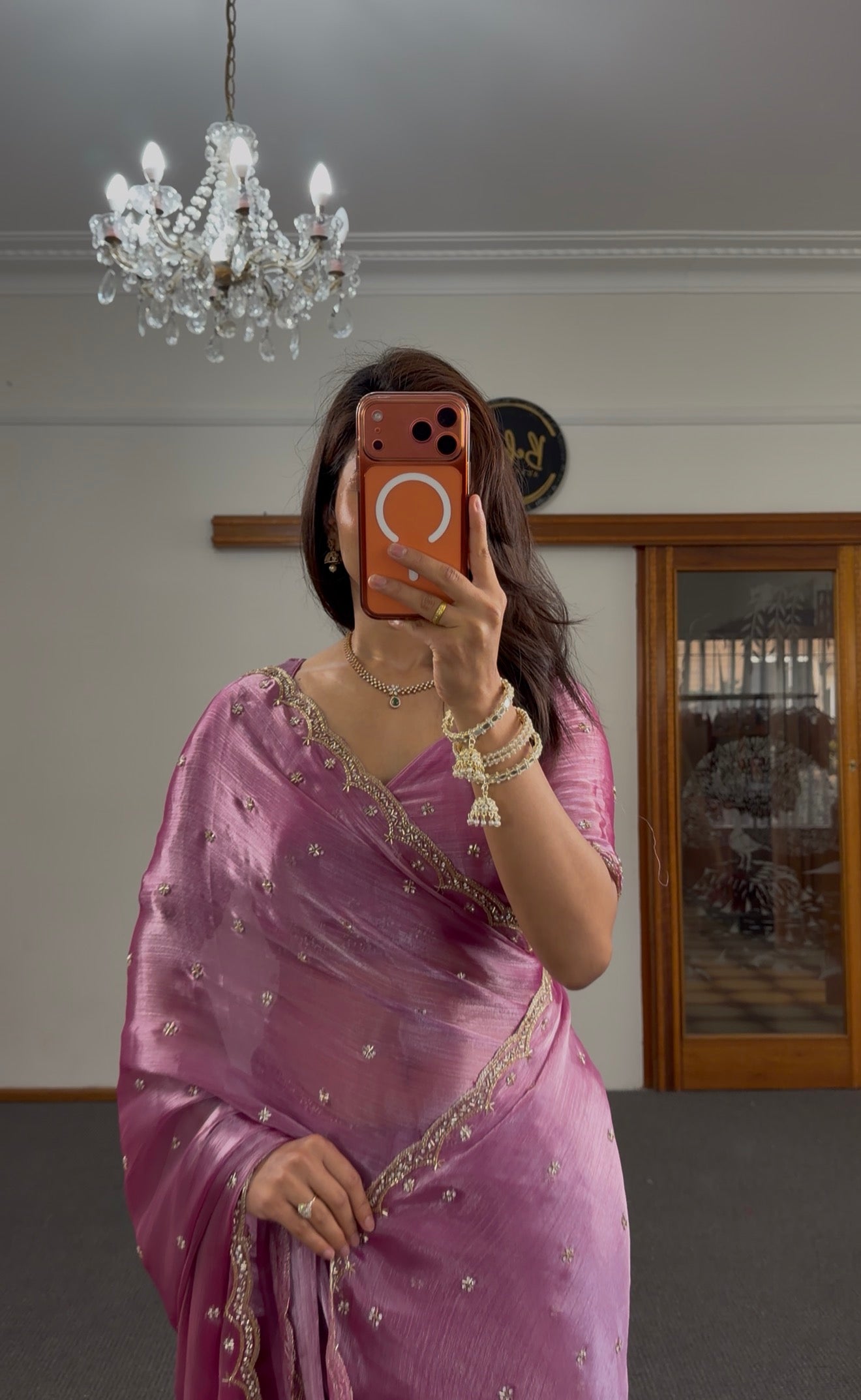 Mauve Zari Fendy Fabric Silk Saree