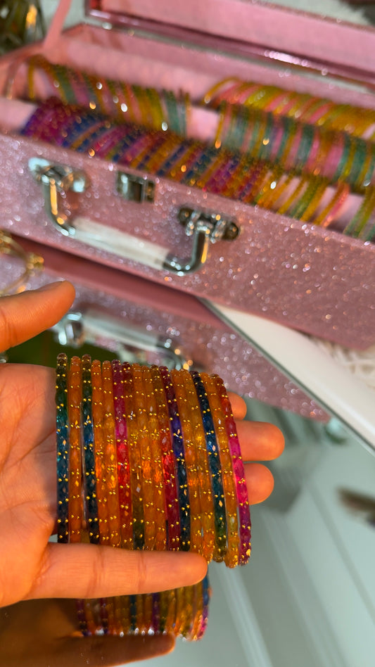 Multicolour Crystal Glass Bangles Set of 12 – Festive