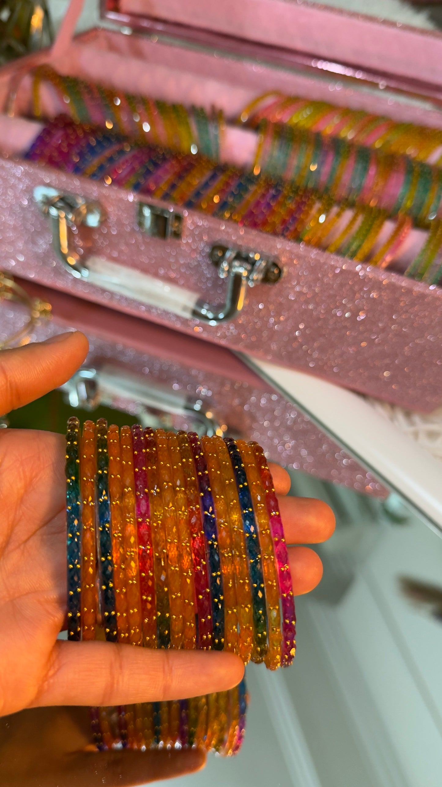 Multicolour Crystal Glass Bangles Set of 12 – Festive