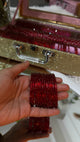 Red Glass Bangles Set of 12 with Gold Glitter Accents