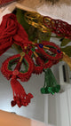 Red & Green Beaded Lachha Dori with Gold Zari & Sequin Tassels