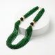 Emerald Green Multi-Strand Glass Bead Potey with Gold Caps