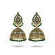 Emerald Green Gold-Plated Kundan Jhumka Earrings with Mirror Work