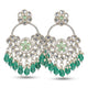Silver Kundan Chandbali Earrings with Emerald Green Beads